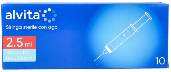 SIRINGA PER INFUSIONE E IRRIGAZIONE ALVITA 2,5 ML CON AGO 23 GAUGE 1 1/4 0,6X30MM 10 PEZZI - farmaciabianca.it