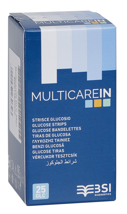 STRISCE MISURAZIONE GLICEMIA MULTICARE IN GLUCOSIO ELETTRODO 25 PEZZI - farmaciabianca.it